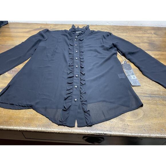 Double D Ranch Ruffled Tuxedo Button-Up Long Sleeve Blouse Medium NWT - Picture 2 of 15